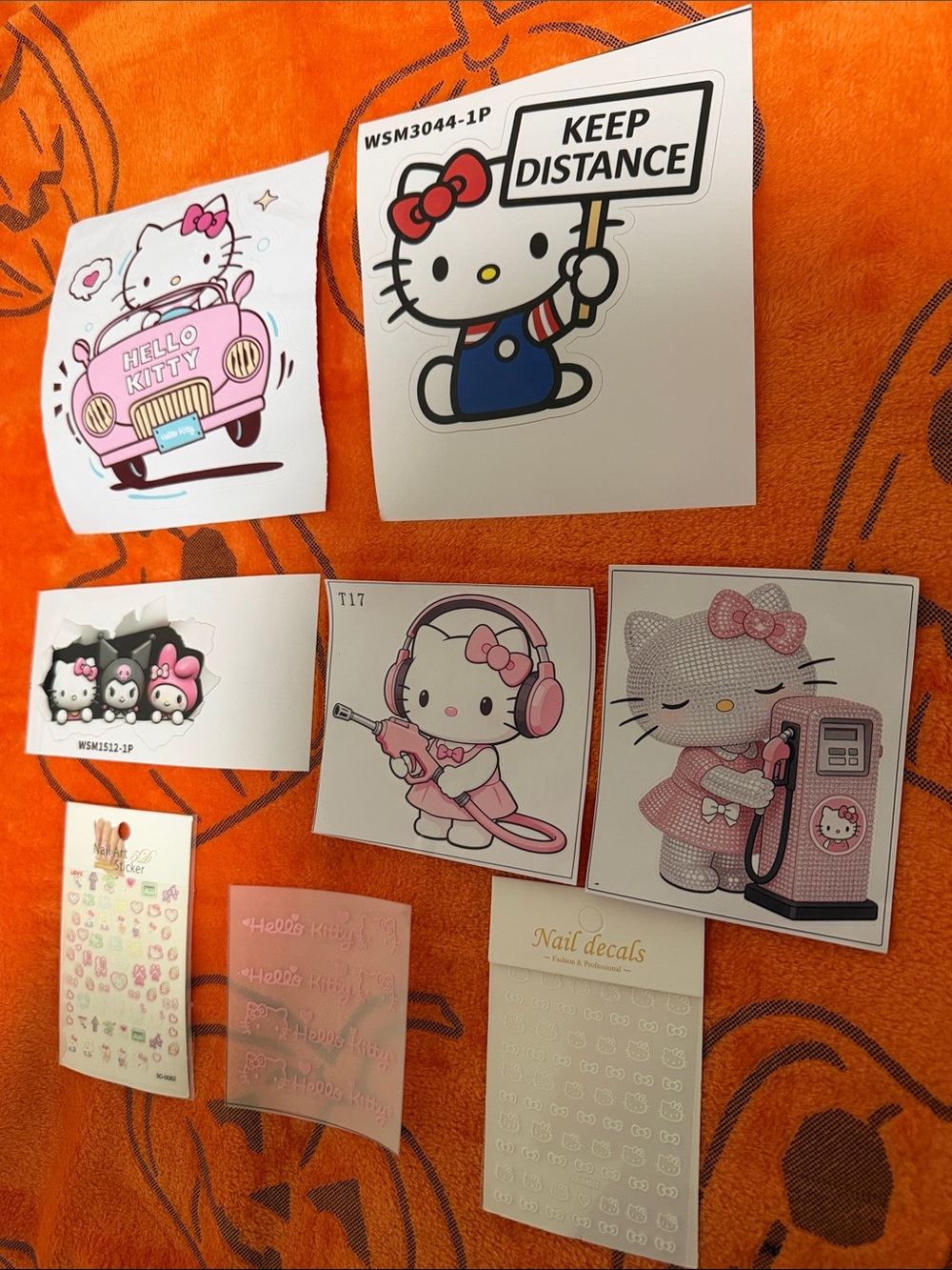 Bundle car stickers Hello Kitty and Pink and White Nail Decals Set